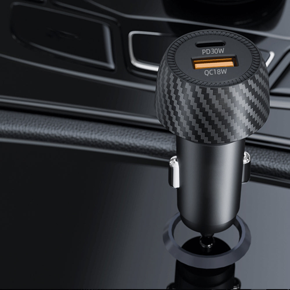 Techsuit - Car Charger CarbonVolt (C7) - Fast Charge 48W, USB, Type-C, QC3.0 18W, PD30W - Black