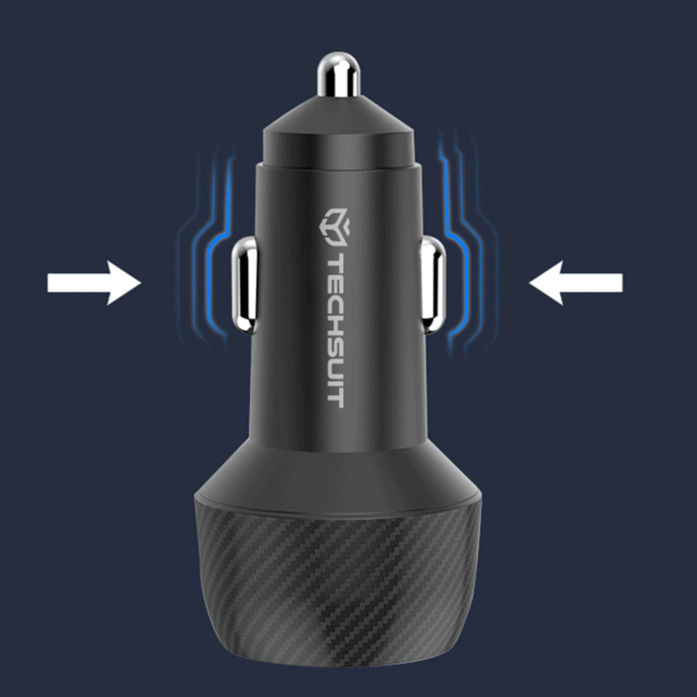 Techsuit - Car Charger CarbonVolt (C7) - Fast Charge 48W, USB, Type-C, QC3.0 18W, PD30W - Black