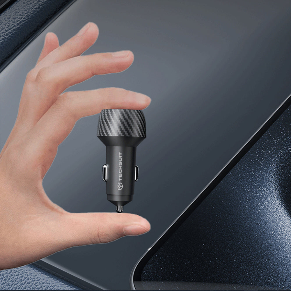 Techsuit - Car Charger CarbonVolt (C7) - Fast Charge 48W, USB, Type-C, QC3.0 18W, PD30W - Black