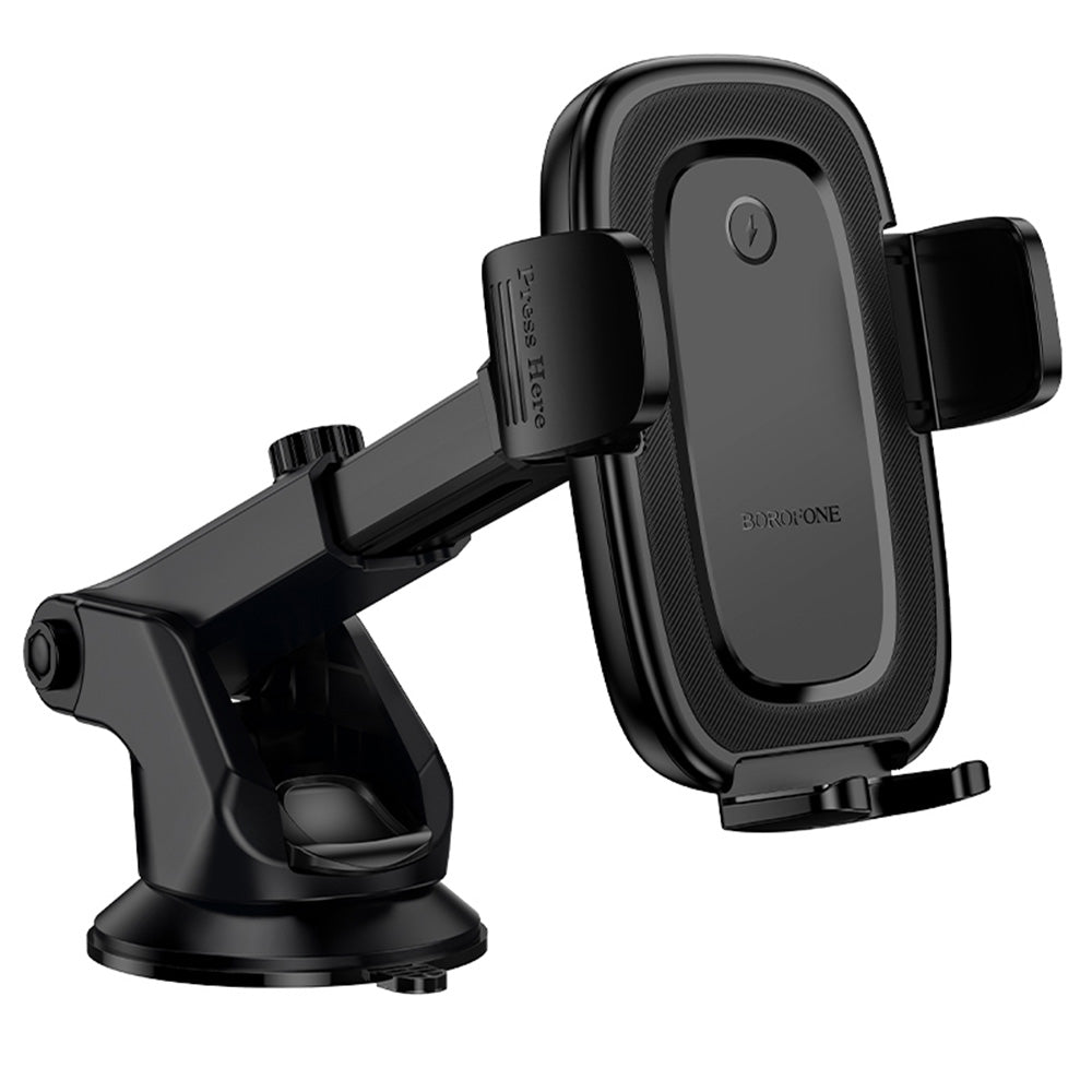 Borofone - Car Holder with Wireless Charging Follower (BH223) - for Windshield/Dashboard, 15W, 4.5-7.0inch - Black