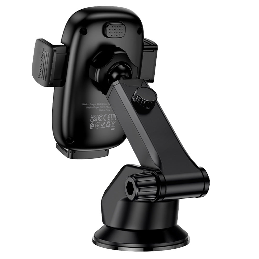 Borofone - Car Holder with Wireless Charging Follower (BH223) - for Windshield/Dashboard, 15W, 4.5-7.0inch - Black