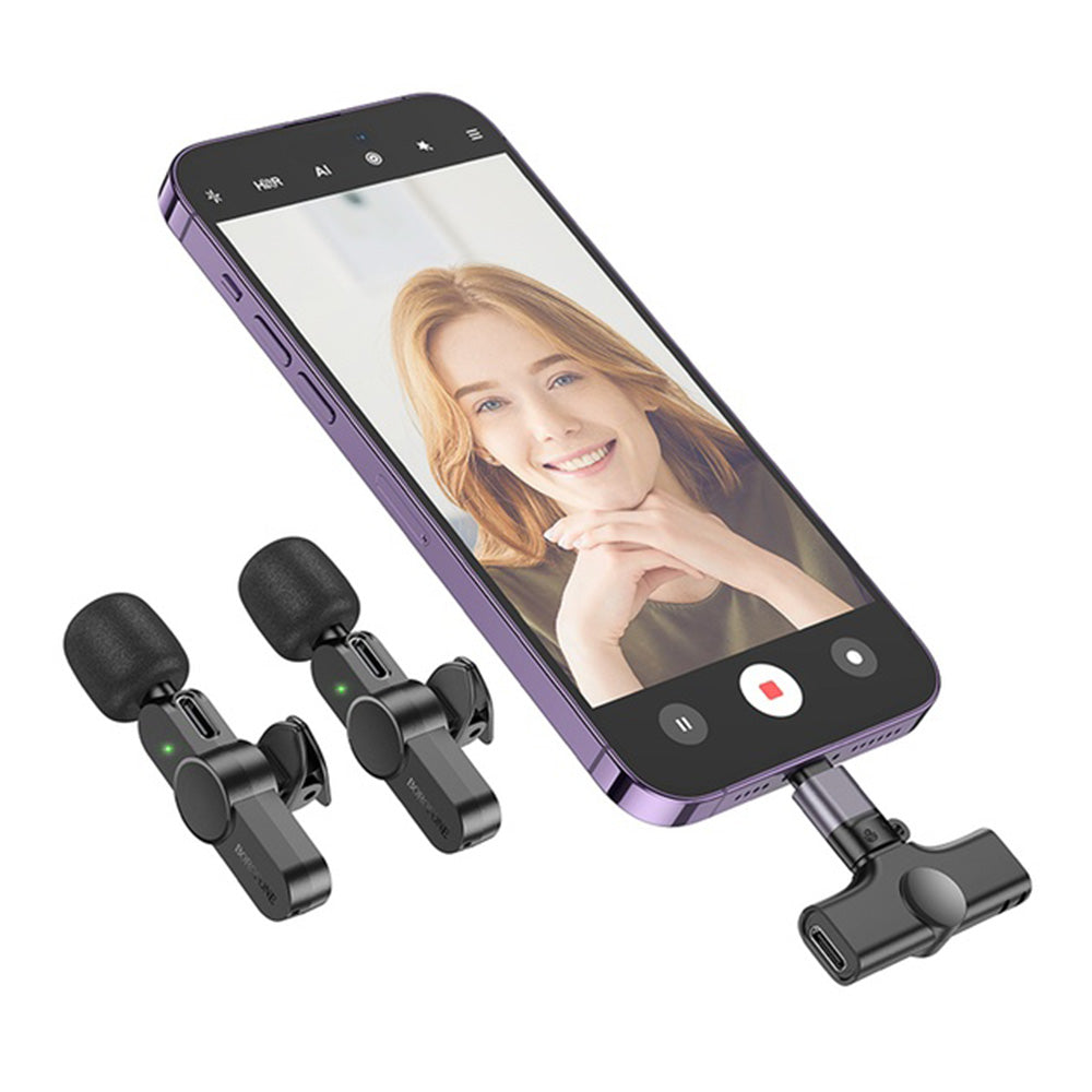 Borofone - (2 pack) Wireless Lavalier Microphones Trophy (BFK12) - 2.4Ghz, Type-C, Lightning, 70mAh - Black