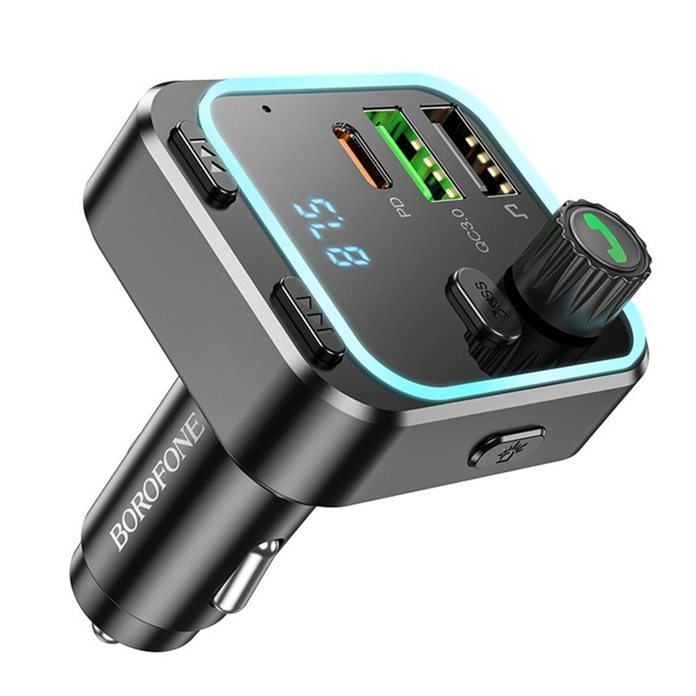 Borofone - FM Modulator and Car Charger Highway (BC53) - Bluetooth V5.0, 2x USB, Type-C, 38W, RGB Ambient Lights - Black