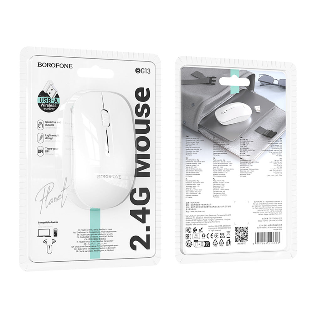 Mouse Borofone Planet (BG14), 2.4Ghz 1000DPI, Alb