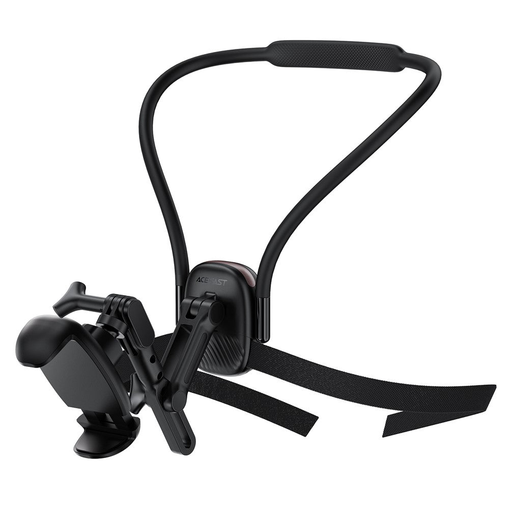 Acefast - Neck Phone Holder (E33) - for GoPro, Phone, with Clamp, 360° Adjustable, Secure Fit, Silicone Neckband - Black