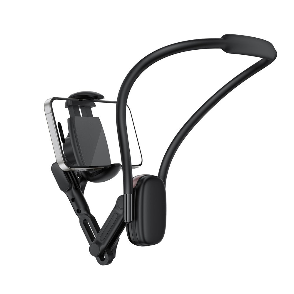 Acefast - Neck Phone Holder (E33) - for GoPro, Phone, with Clamp, 360° Adjustable, Secure Fit, Silicone Neckband - Black