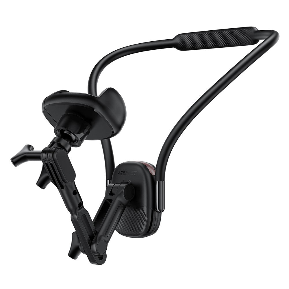 Acefast - Neck Phone Holder (E33) - for GoPro, Phone, with Clamp, 360° Adjustable, Secure Fit, Silicone Neckband - Black