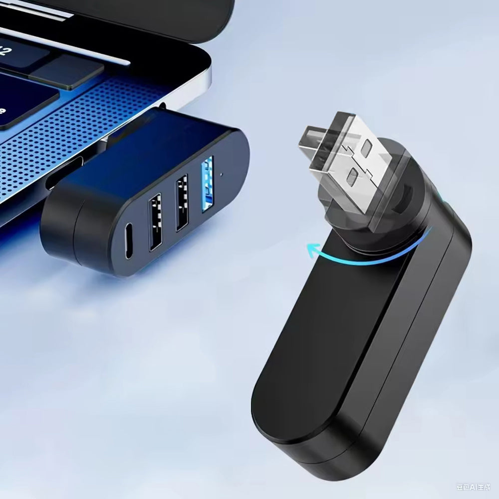 Techsuit - Docking Station SplitterNode 4 in 1 (H17) - USB to 3x USB, 1x Type-C, 5Gbps, ABS, 180° Rotation - Black