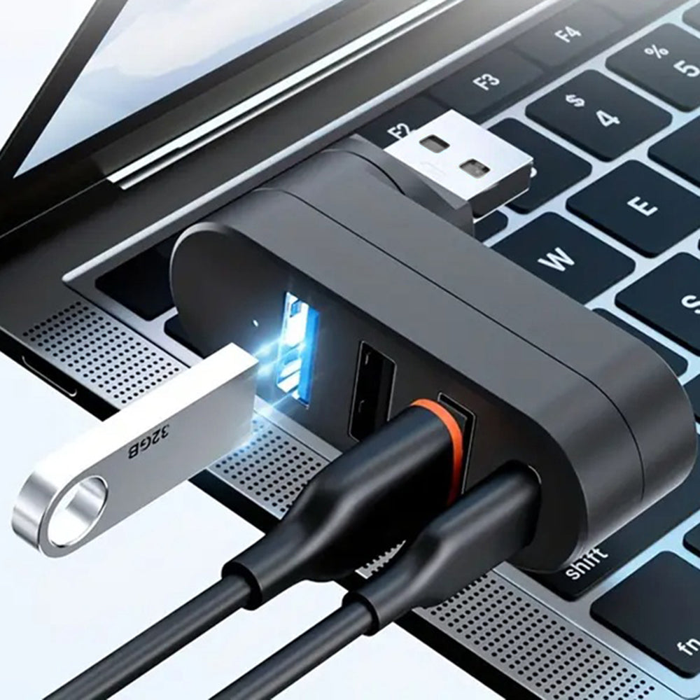 Techsuit - Docking Station SplitterNode 4 in 1 (H17) - USB to 3x USB, 1x Type-C, 5Gbps, ABS, 180° Rotation - Black