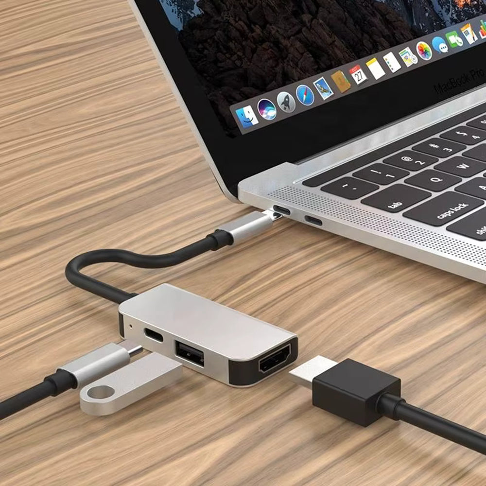 Techsuit - Docking Station TurboChargeX 3 in 1 (H4) - Type-C to Type-C, USB, HDMI, 4K@30Hz, PD87W - Gray