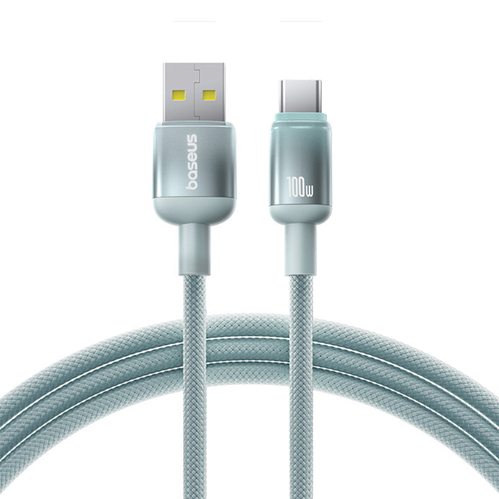 Baseus - Data Cable Discolor Series (E0420800) - USB to Type-C, Braided Nylon Cord, 480Mbps, 100W, 1m - Blue/Green