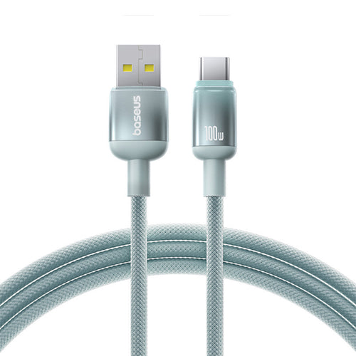 Baseus - Data Cable Discolor Series (E0420801) - USB to Type-C, Braided Nylon Cord, 480Mbps, 100W, 2m - Blue/Green
