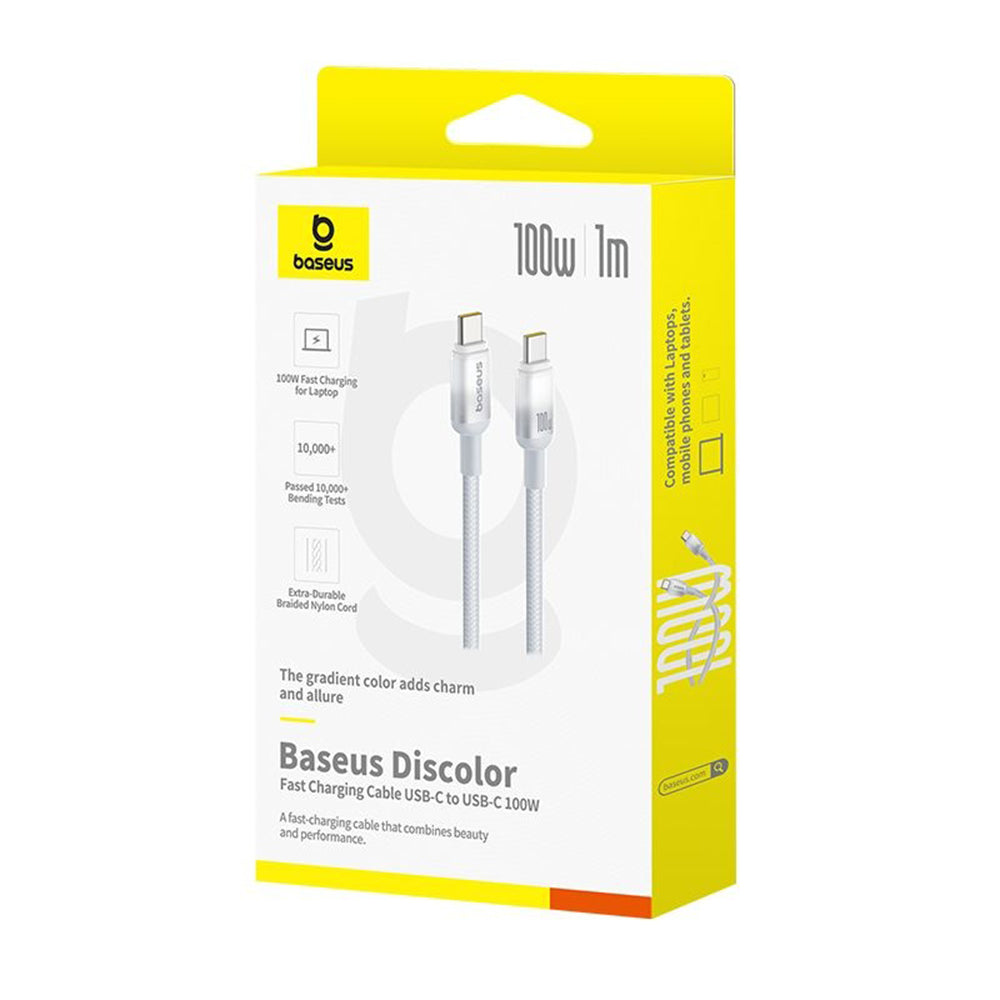 Baseus - Data Cable Discolor (E0420702) - USB-C to USB-C, 100W, 480Mbps, 1m - Silver
