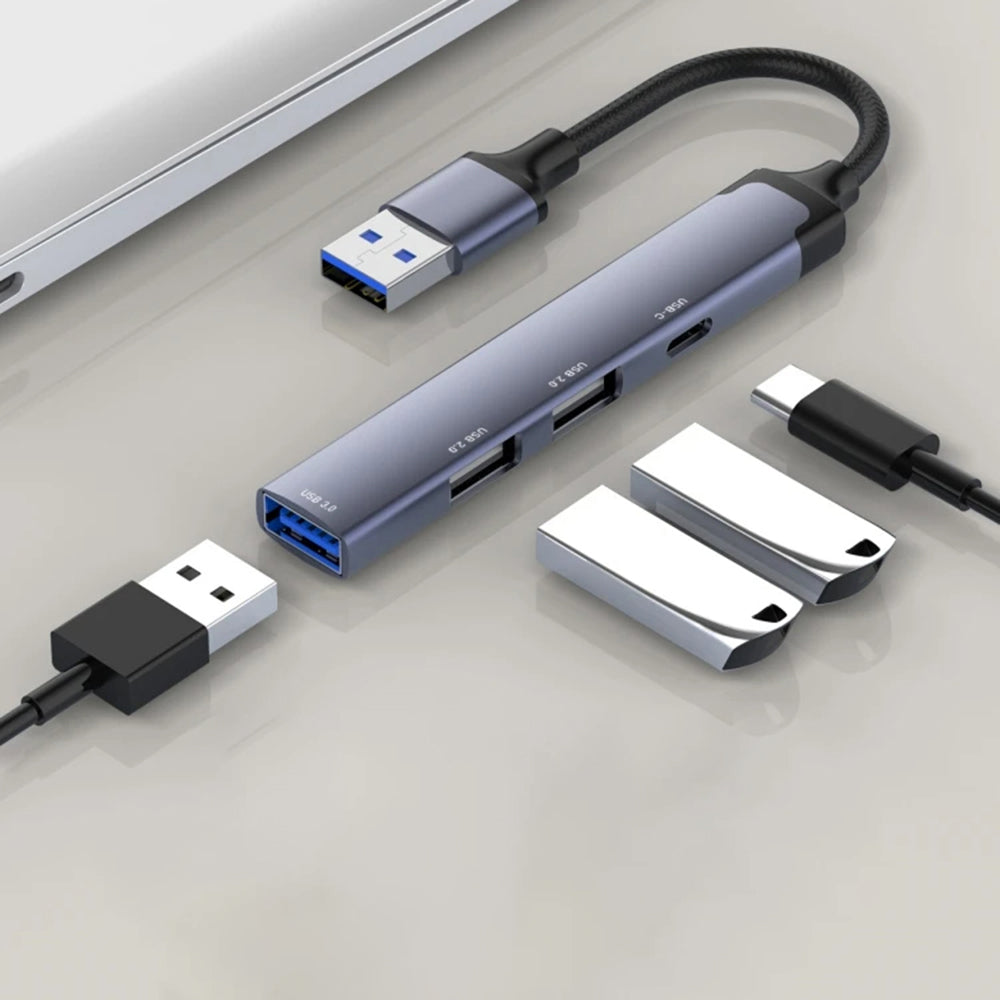 Techsuit - Docking Station PolarisBridge 4 in 1 (H19) - USB to 2x USB 2.0, 1x USB 3.0, 1x Type-C - Gray/White