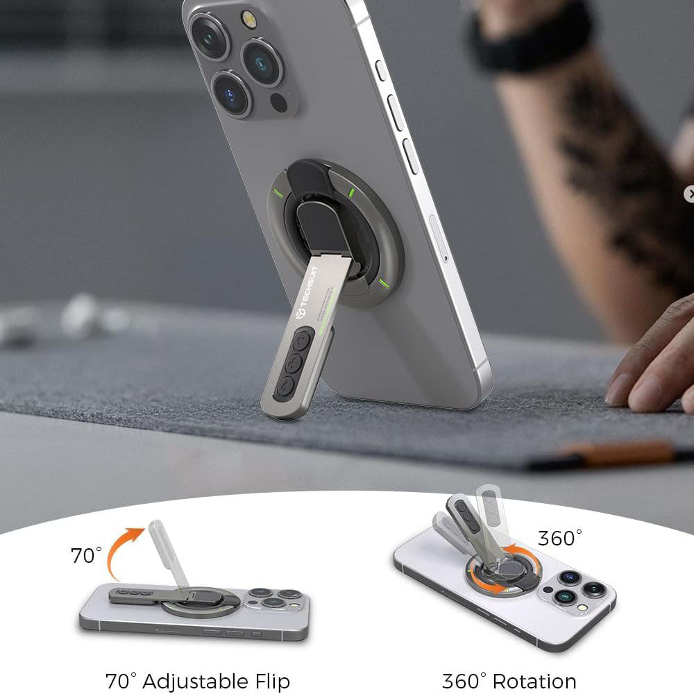 Techsuit - Premium MagSafe Ring Holder AluStandX (SB1) - for Desk, 360° Magnetic, Adjustable Stand, Aluminum & Zinc - Gr