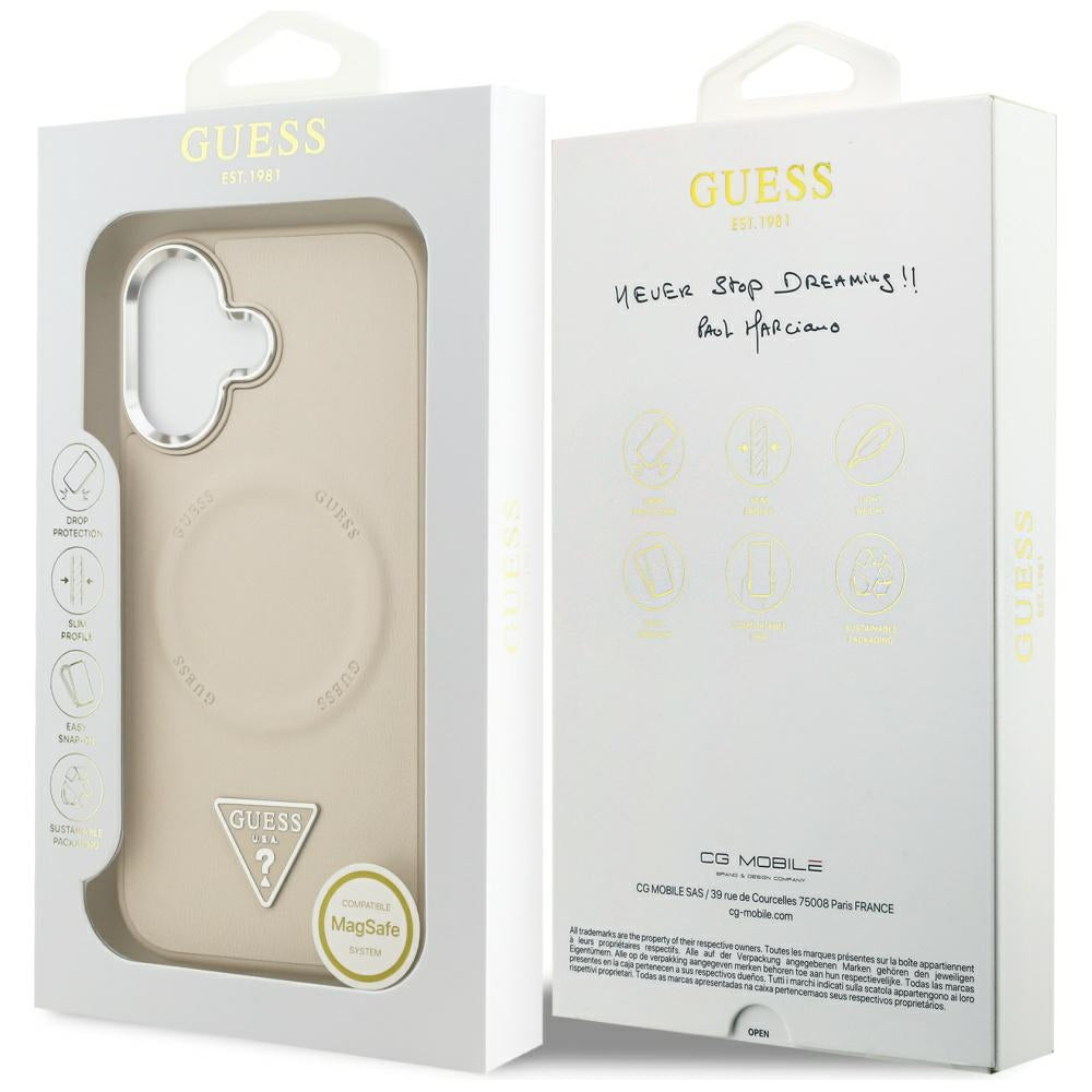 Husa pentru iPhone 17 - Guess Hardcase Triangle Logo MagSafe (GUHMP17SPSDTSCME) - Beige