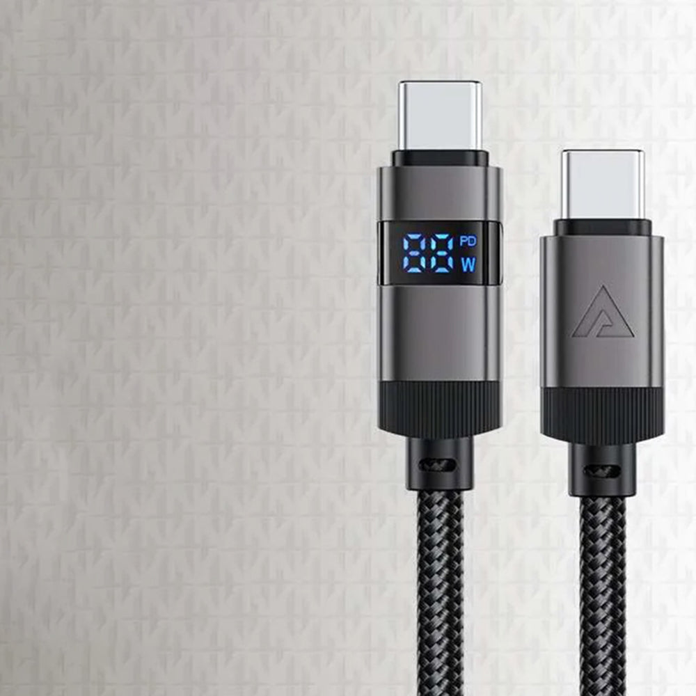 Acefast - Data Cable (C15-03) - with Digital Display, Fast Charging, Type-C to Type-C, 60W, 3A, Zinc Alloy, 1.2m - Black