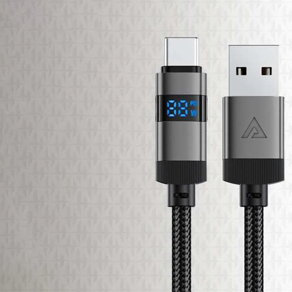 Acefast - Data Cable (C15-04) - with Digital Display, Fast Charging, USB-A to Type-C, 66W, Zinc Alloy, 1.2m - Black