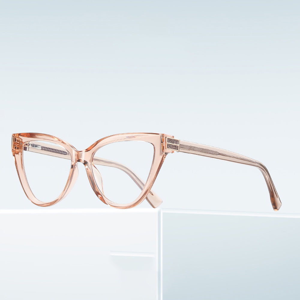 Techsuit - Anti-Blue Light Glasses Reflex PC (2279) - for Women, Cat Eye, TR90&Metal Frame, AC Lens - Transparent/Brown