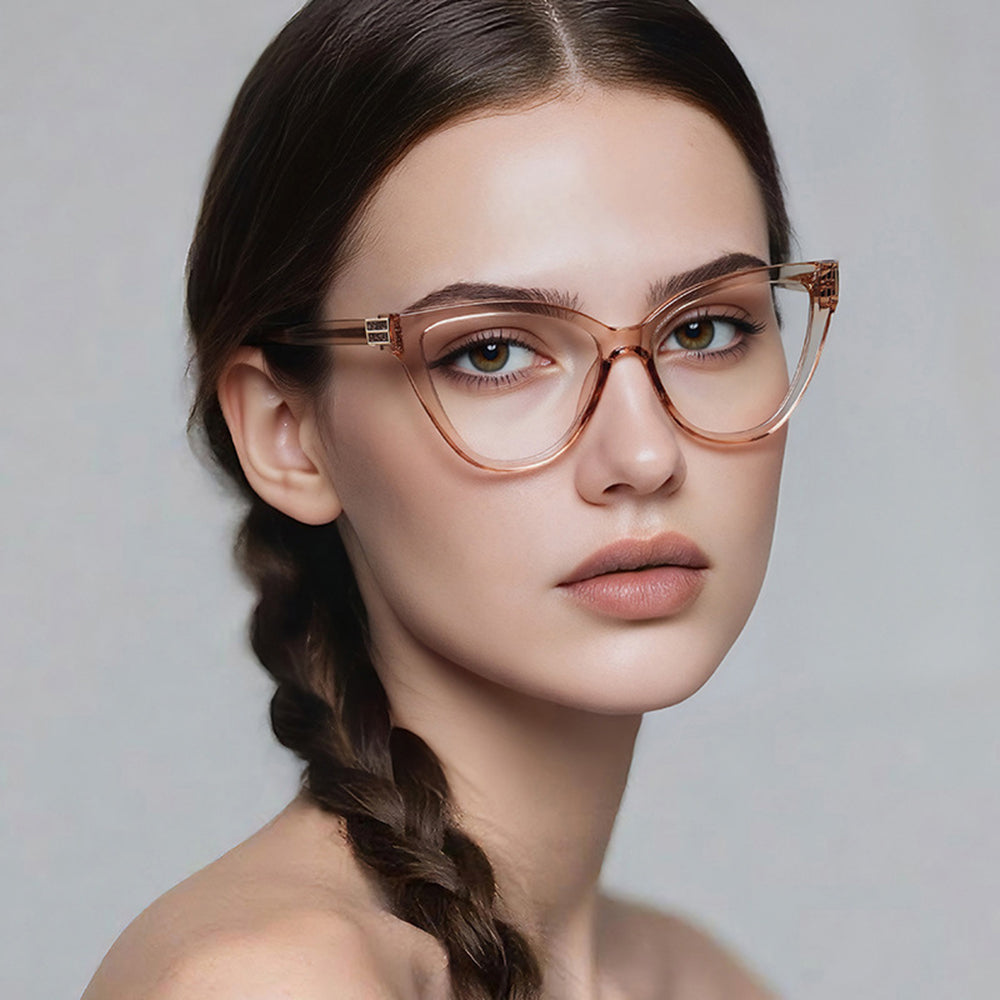 Techsuit - Anti-Blue Light Glasses Reflex PC (2279) - for Women, Cat Eye, TR90&Metal Frame, AC Lens - Transparent/Brown