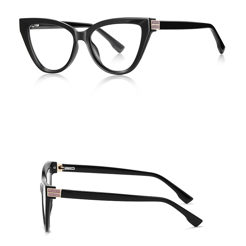 Techsuit - Anti-Blue Light Glasses Reflex PC (2279) - for Women, Cat Eye, TR90&Metal Frame, AC Lens - Black