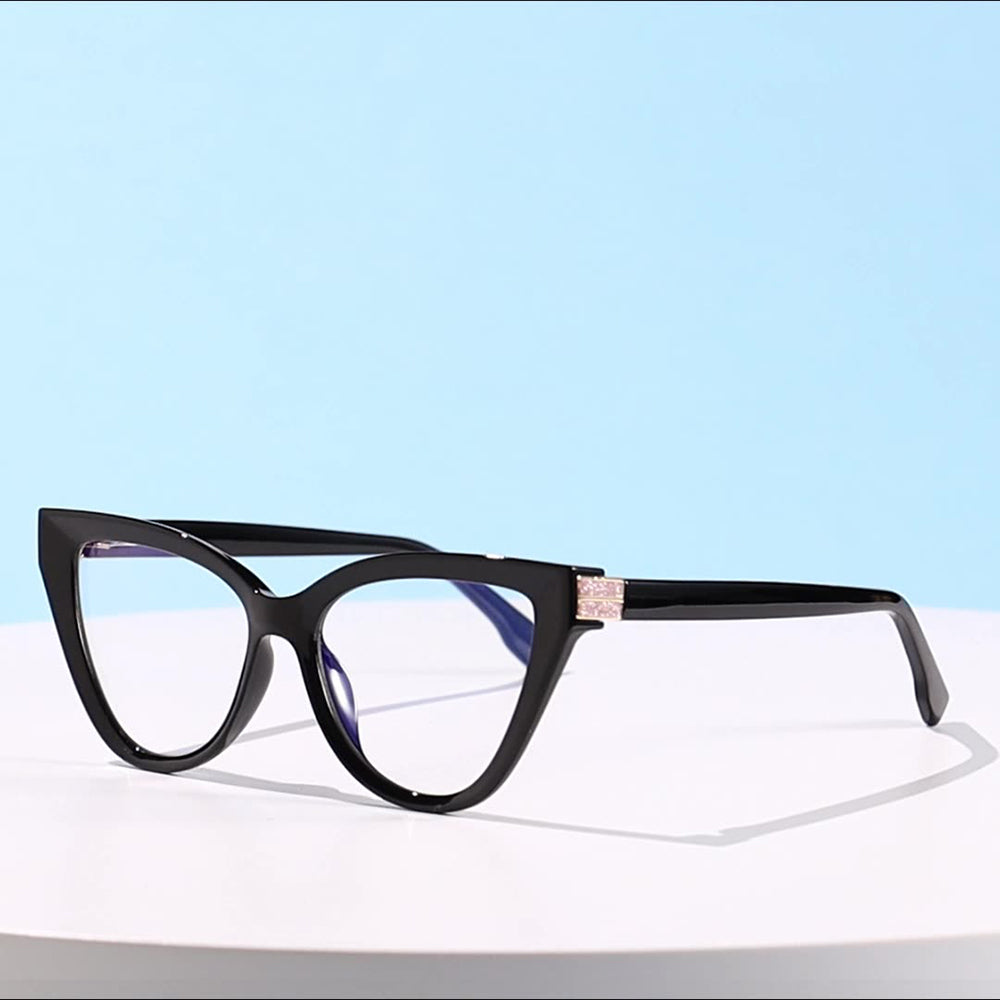 Techsuit - Anti-Blue Light Glasses Reflex PC (2279) - for Women, Cat Eye, TR90&Metal Frame, AC Lens - Black
