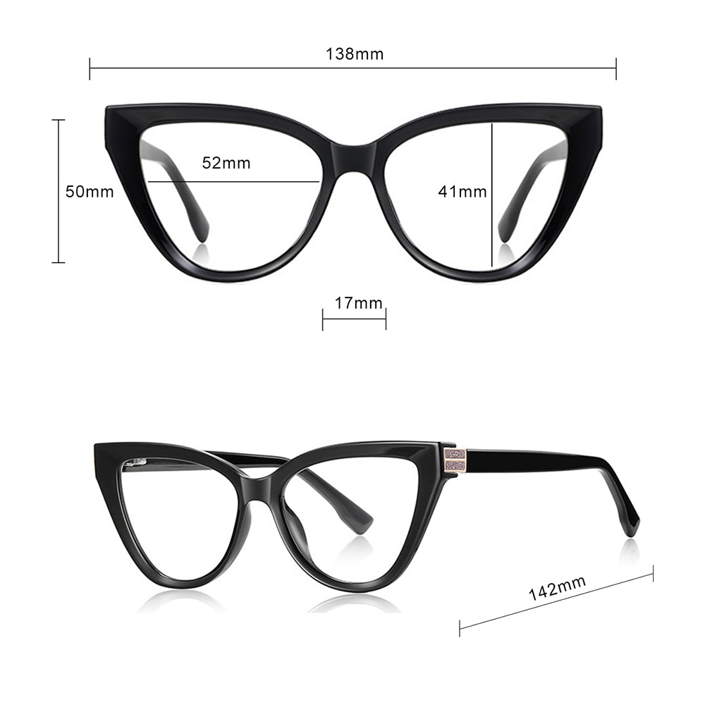 Techsuit - Anti-Blue Light Glasses Reflex PC (2279) - for Women, Cat Eye, TR90&Metal Frame, AC Lens - Black