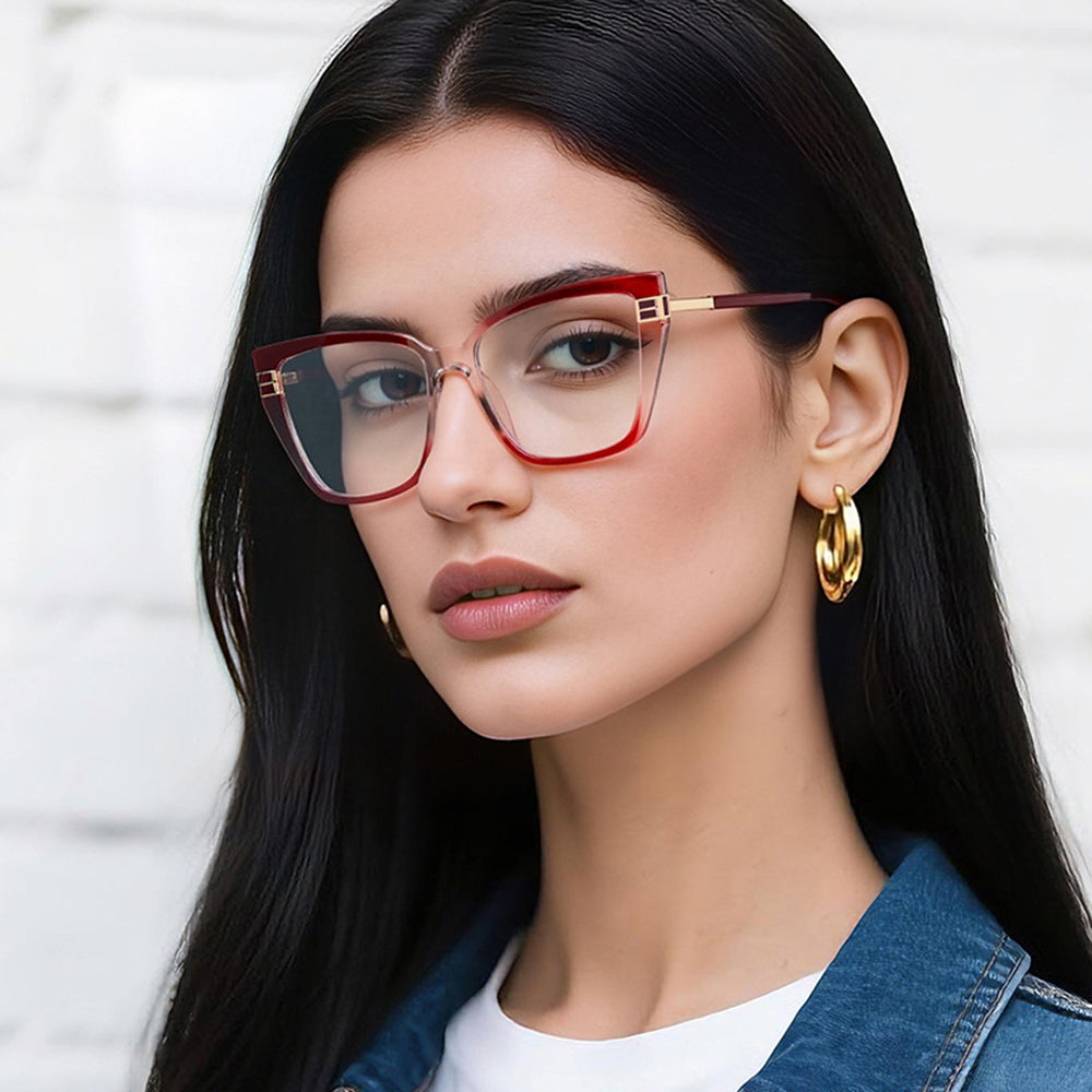 Techsuit - Anti-Blue Light Glasses Reflex PC (2275) - for Women, Rectangle, TR90&Metal Frame, AC Lens - Black/Gold