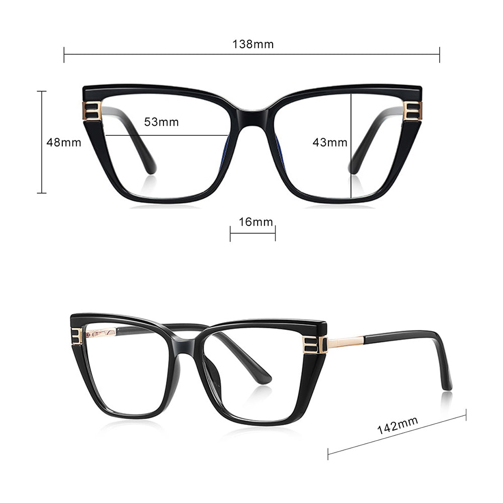 Techsuit - Anti-Blue Light Glasses Reflex PC (2275) - for Women, Rectangle, TR90&Metal Frame, AC Lens - Black/Gold