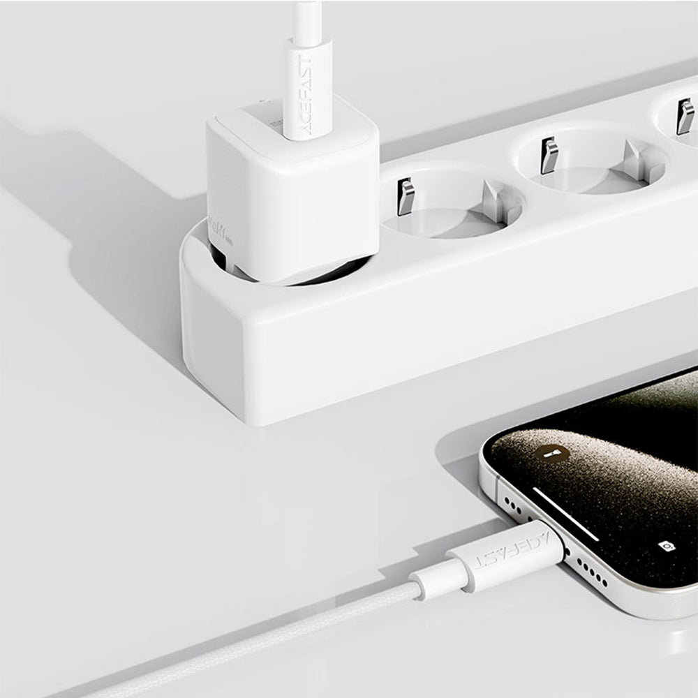 Acefast - Data Cable (C18-04) - USB to Type-C, Fast Charging, 3A, Bend-Resistant, Nylon Braid, 1.2m - White