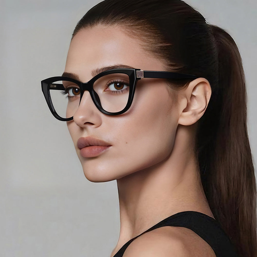 Techsuit - Anti-Blue Light Glasses Reflex PC (2276) - for Women, Cat Eye, TR90&PC Frame, AC Lens - Black