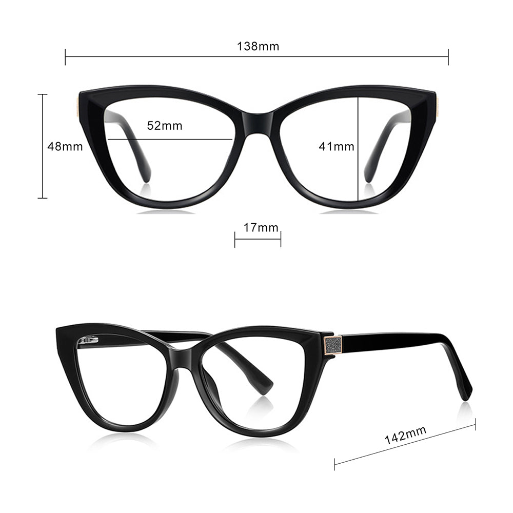 Techsuit - Anti-Blue Light Glasses Reflex PC (2276) - for Women, Cat Eye, TR90&PC Frame, AC Lens - Black