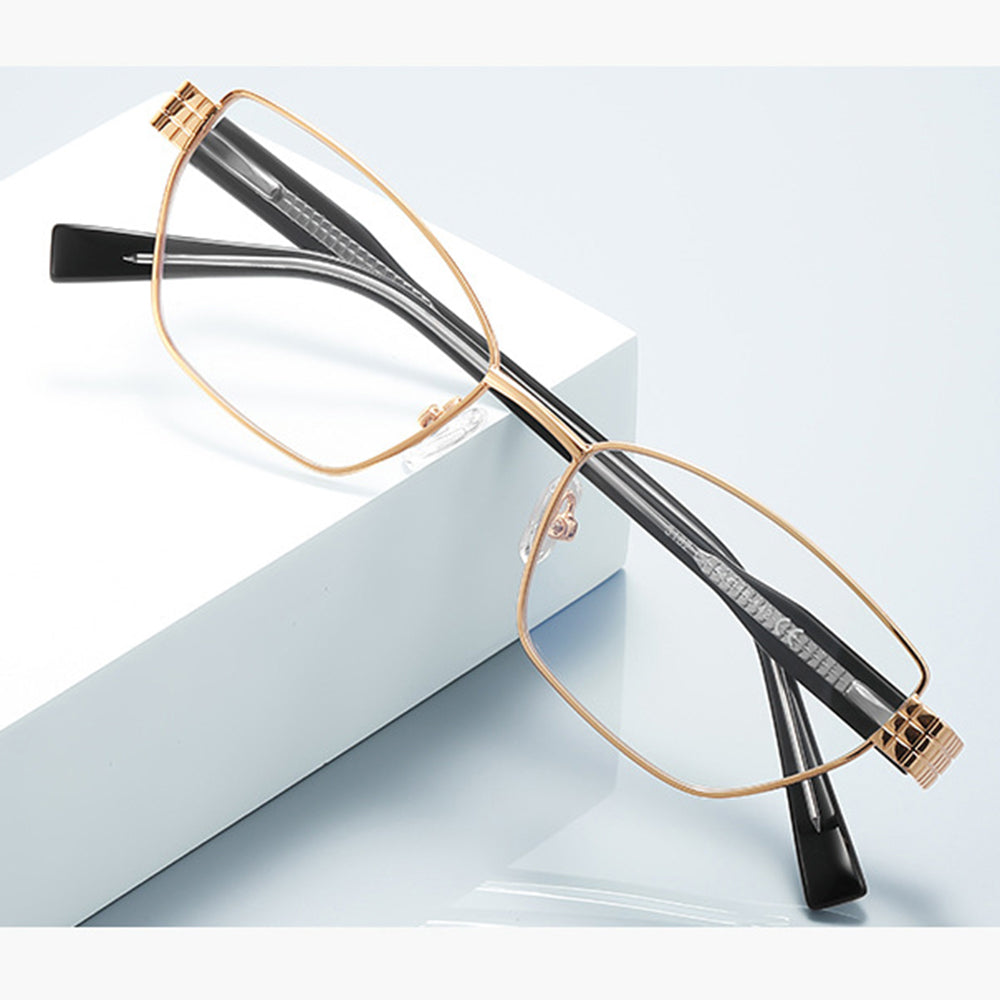 Techsuit - Anti-Blue Light Glasses Reflex PC (3162) - for Women, Rectangle, Metal Frame, AC Lens - Gold