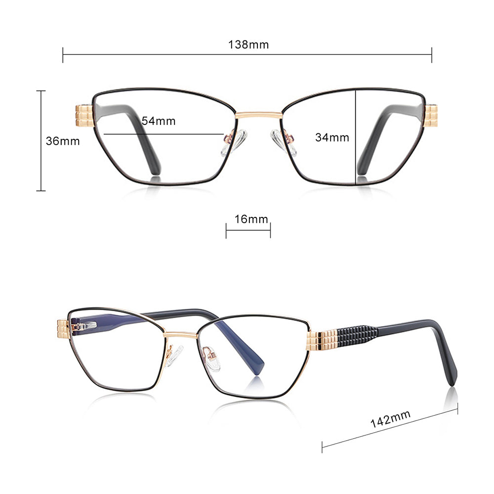 Techsuit - Anti-Blue Light Glasses Reflex PC (3162) - for Women, Rectangle, Metal Frame, AC Lens - Gold