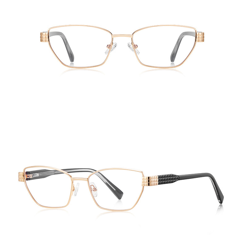Techsuit - Anti-Blue Light Glasses Reflex PC (3162) - for Women, Rectangle, Metal Frame, AC Lens - Gold