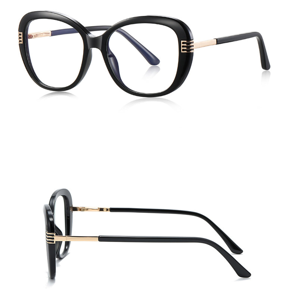 Techsuit - Anti-Blue Light Glasses Reflex PC (2265) - for Women, Butterfly, TR90&Metal Frame, AC Lens - Black/Gold