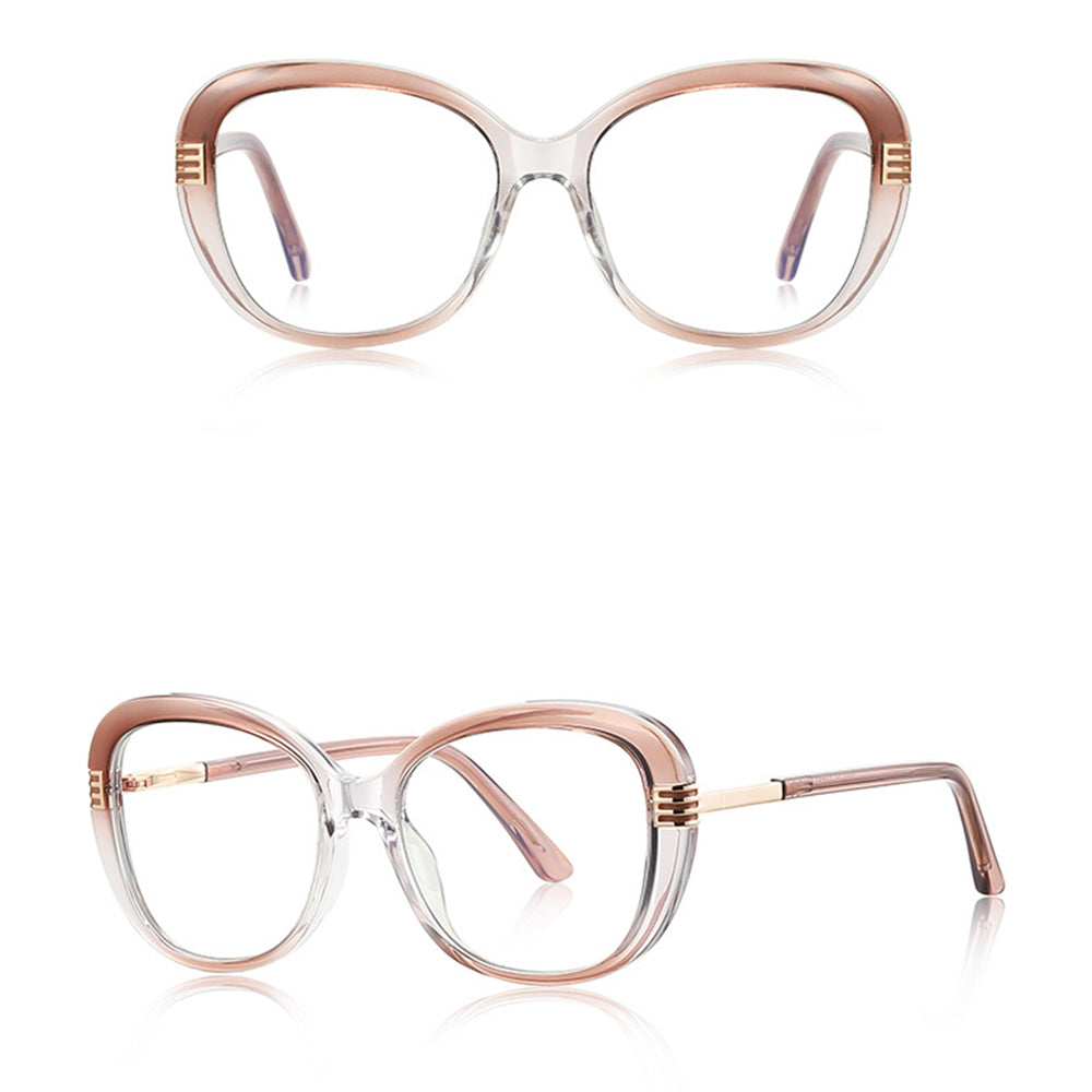 Techsuit - Anti-Blue Light Glasses Reflex PC (2265) - for Women, Butterfly, TR90&Metal Frame, AC Lens - Transparent/Brow