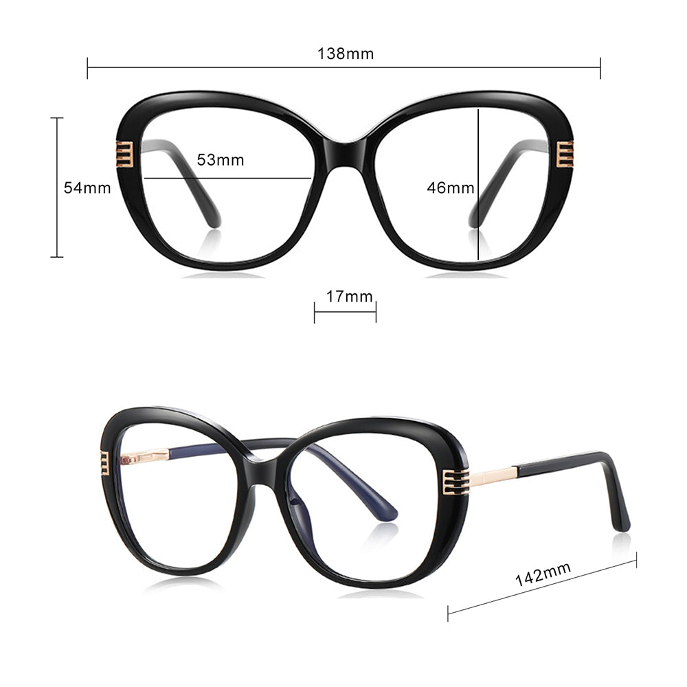 Techsuit - Anti-Blue Light Glasses Reflex PC (2265) - for Women, Butterfly, TR90&Metal Frame, AC Lens - Transparent/Brow