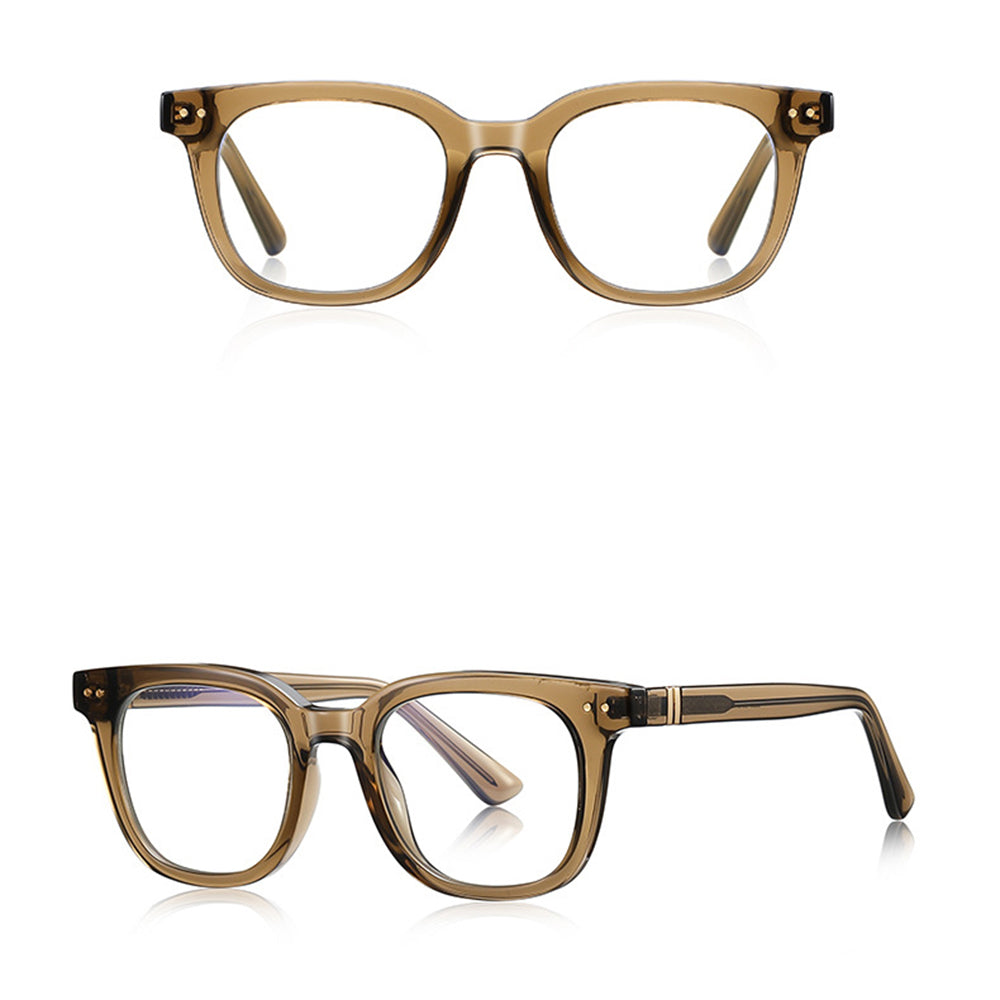 Techsuit - Anti-Blue Light Glasses Reflex PC (2229) - for Men, Round, TR90&Metal Frame, AC Lens - Transparent/Brown