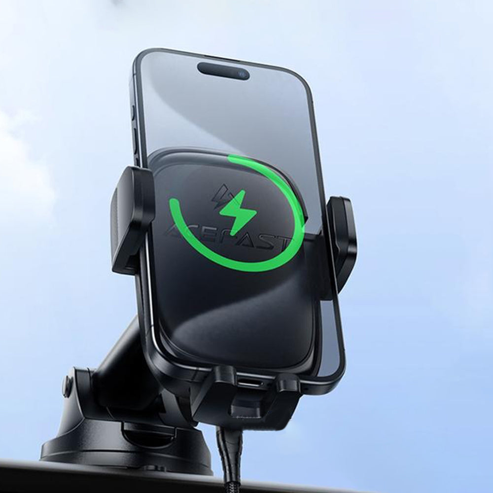 Acefast - Car Holder with Wireless Charging (D49) - for Dashboard/Windshield, Magnetic Grip, Lock Clip, 15W, for 4.7-6.9