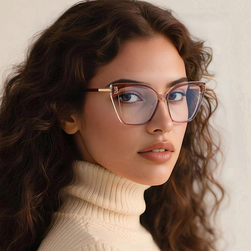 Techsuit - Anti-Blue Light Glasses Reflex PC (2260) - for Women, Oversize, TR90&Metal Frame, AC Lens - Black/Gold
