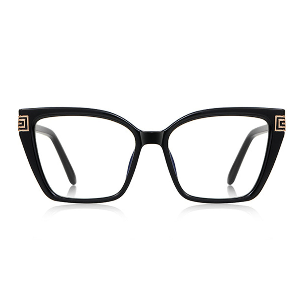 Techsuit - Anti-Blue Light Glasses Reflex PC (2260) - for Women, Oversize, TR90&Metal Frame, AC Lens - Black/Gold