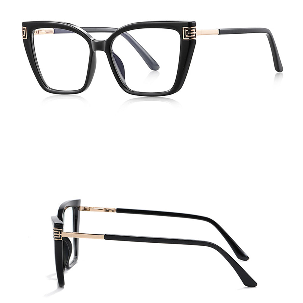 Techsuit - Anti-Blue Light Glasses Reflex PC (2260) - for Women, Oversize, TR90&Metal Frame, AC Lens - Black/Gold