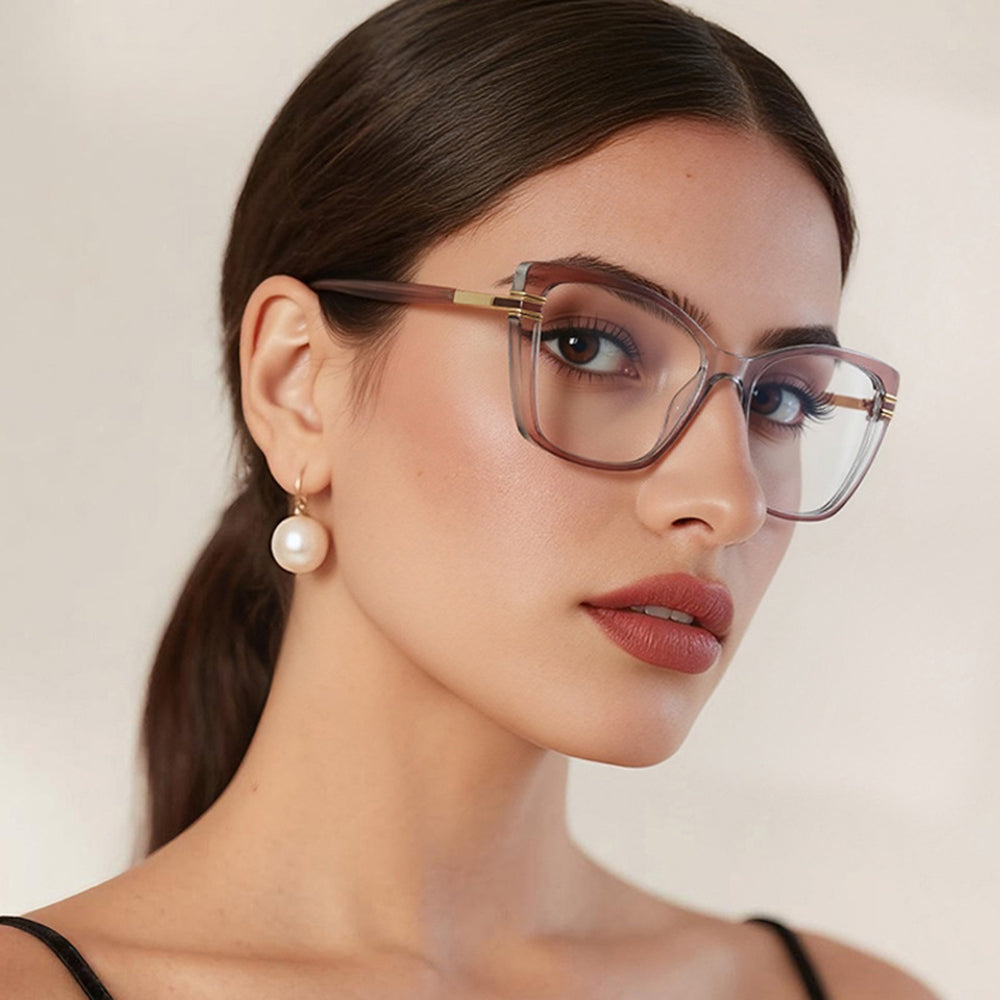 Techsuit - Anti-Blue Light Glasses Reflex PC (2273) - for Women, Oversized, TR90&Metal Frame, AC Lens - Transparent/Brow