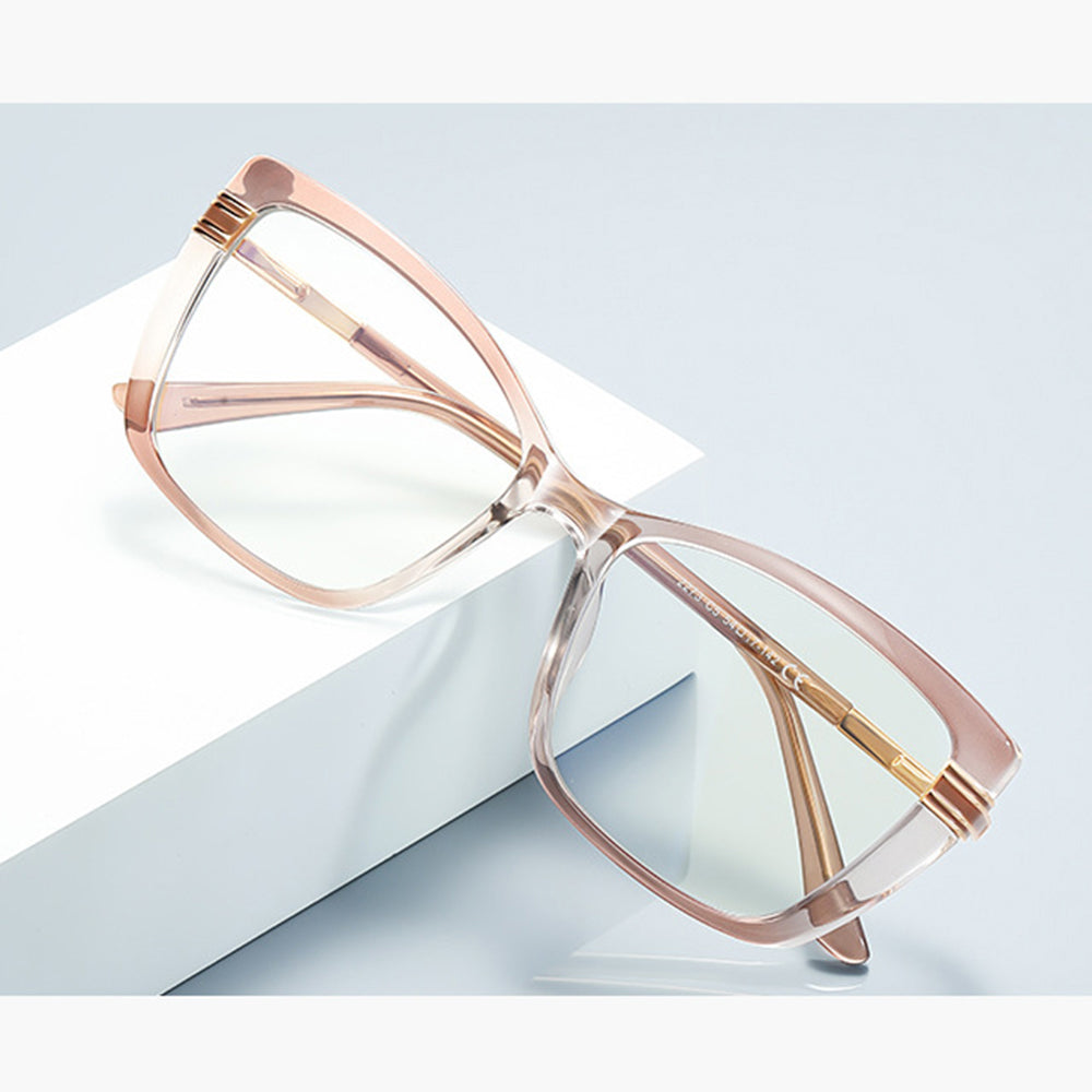 Techsuit - Anti-Blue Light Glasses Reflex PC (2273) - for Women, Oversized, TR90&Metal Frame, AC Lens - Transparent/Leop