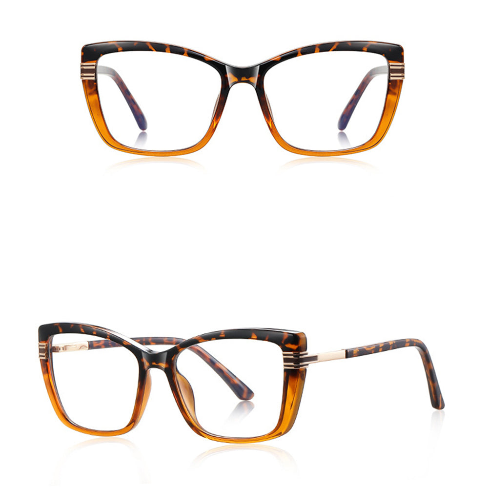 Techsuit - Anti-Blue Light Glasses Reflex PC (2273) - for Women, Oversized, TR90&Metal Frame, AC Lens - Transparent/Leop