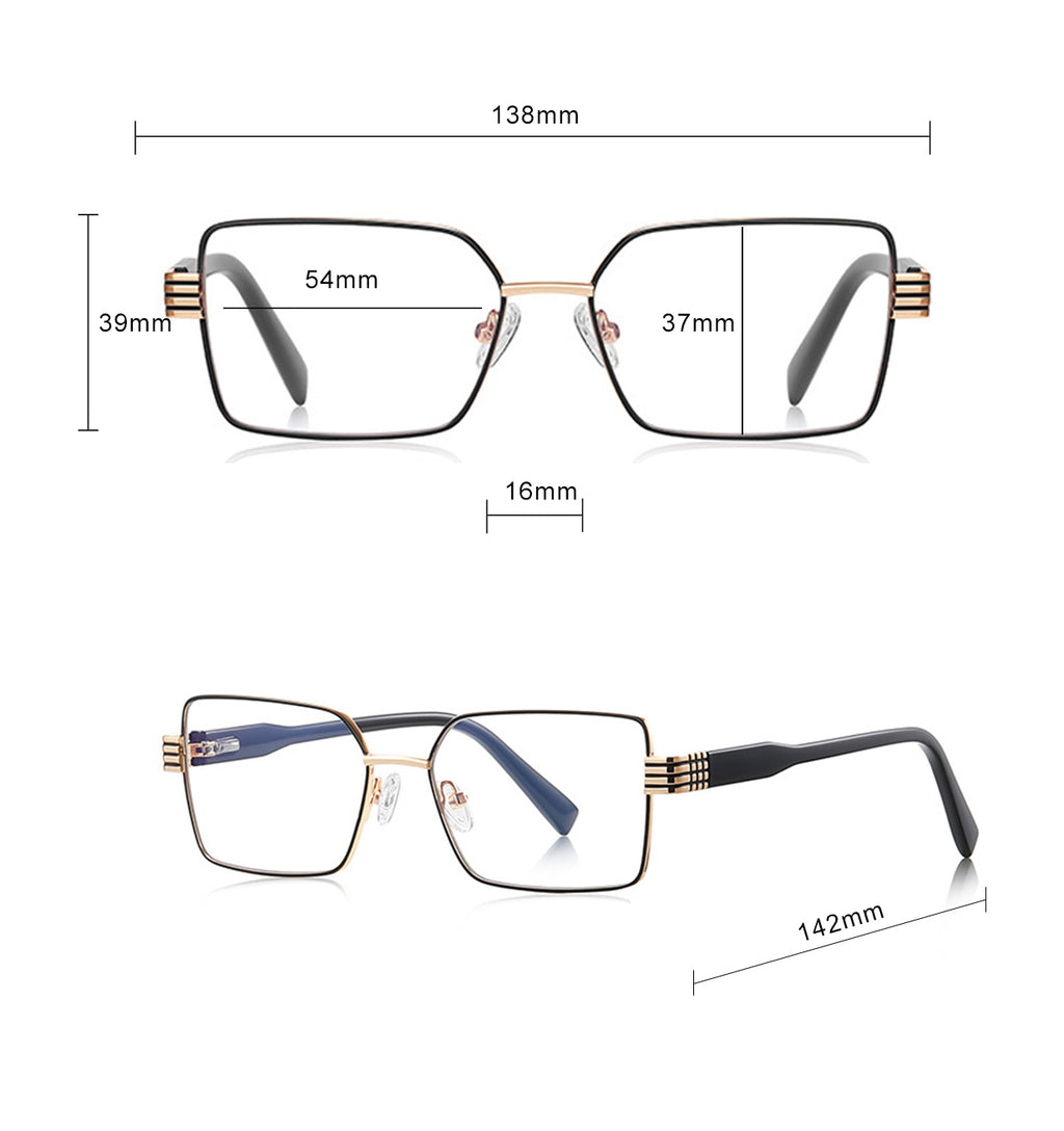 Techsuit - Anti-Blue Light Glasses Reflex PC (3160) - for Women, Rectangle, Metal Frame, AC Lens - Black