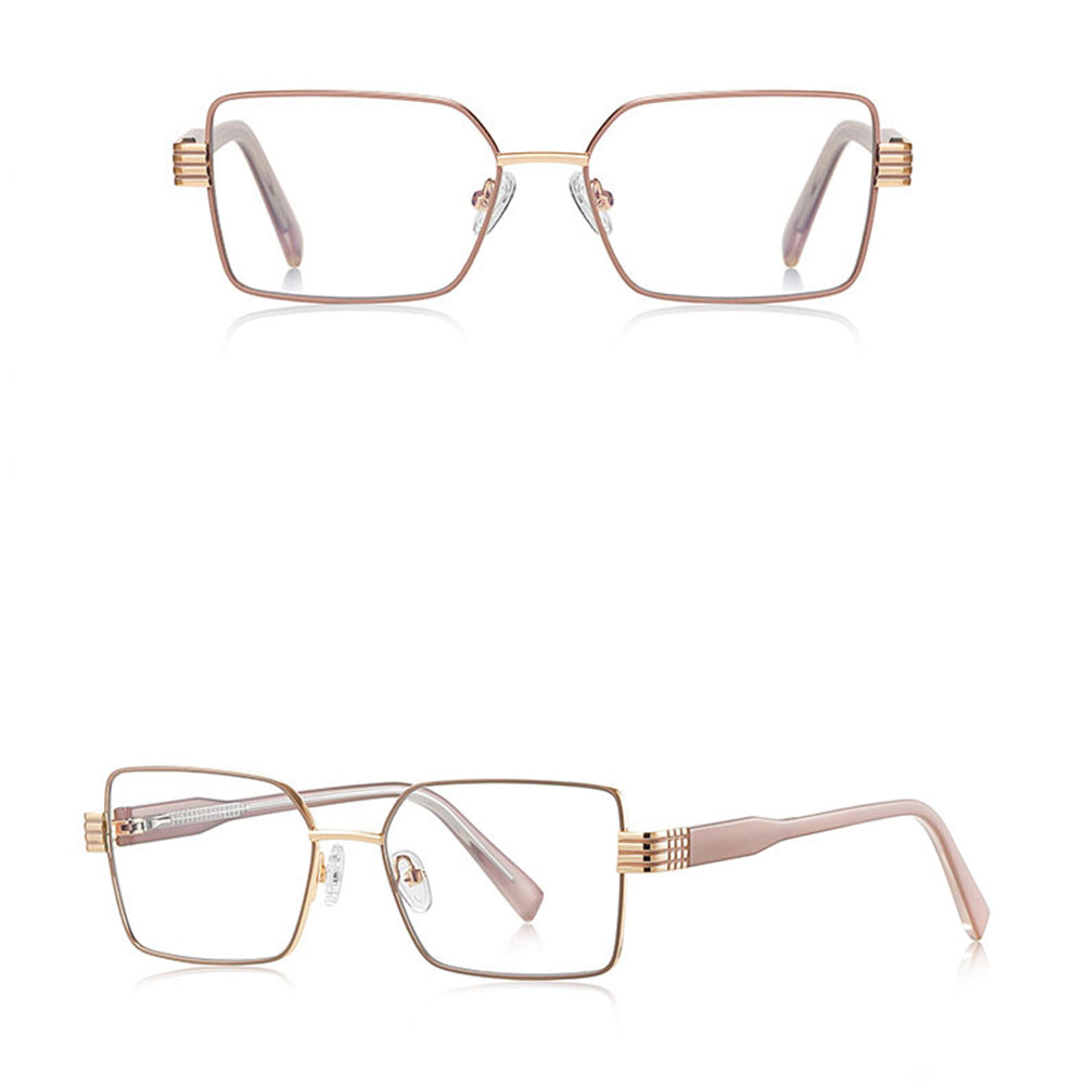 Techsuit - Anti-Blue Light Glasses Reflex PC (3160) - for Women, Rectangle, Metal Frame, AC Lens - Rose Gold