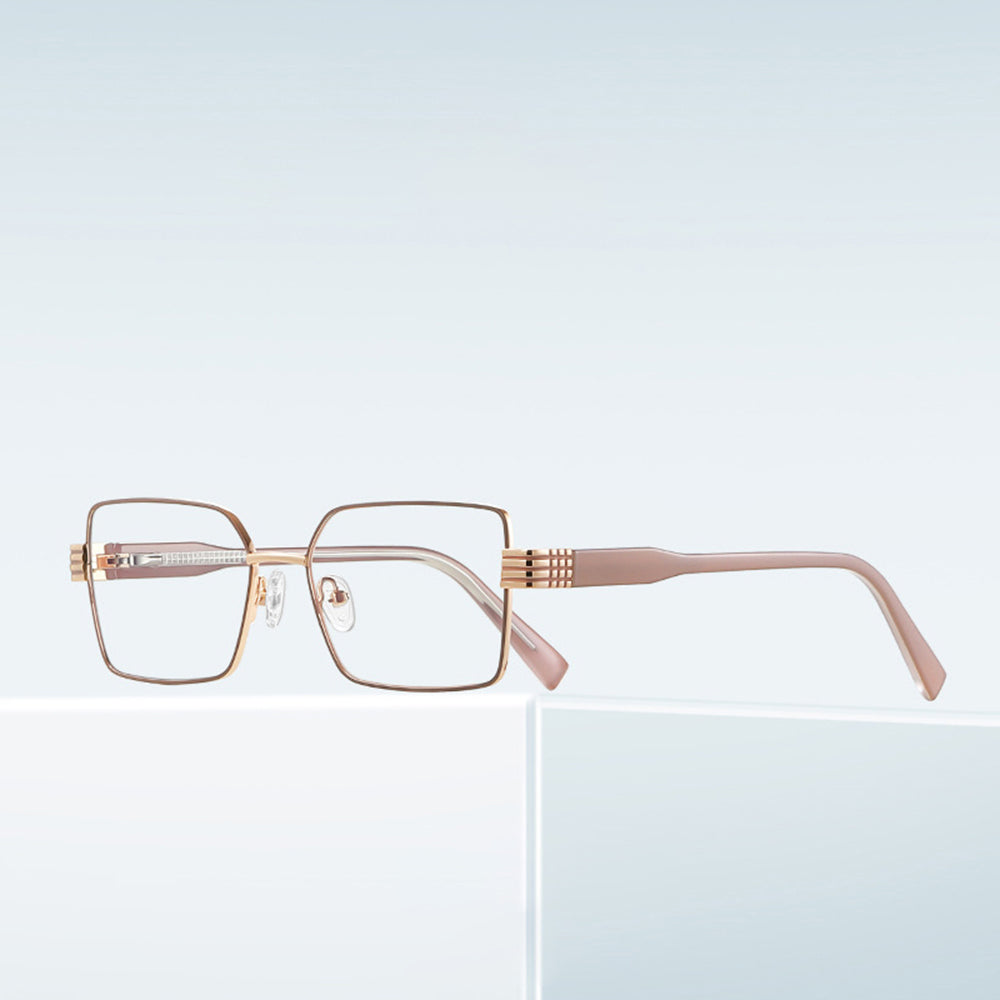 Techsuit - Anti-Blue Light Glasses Reflex PC (3160) - for Women, Rectangle, Metal Frame, AC Lens - Rose Gold