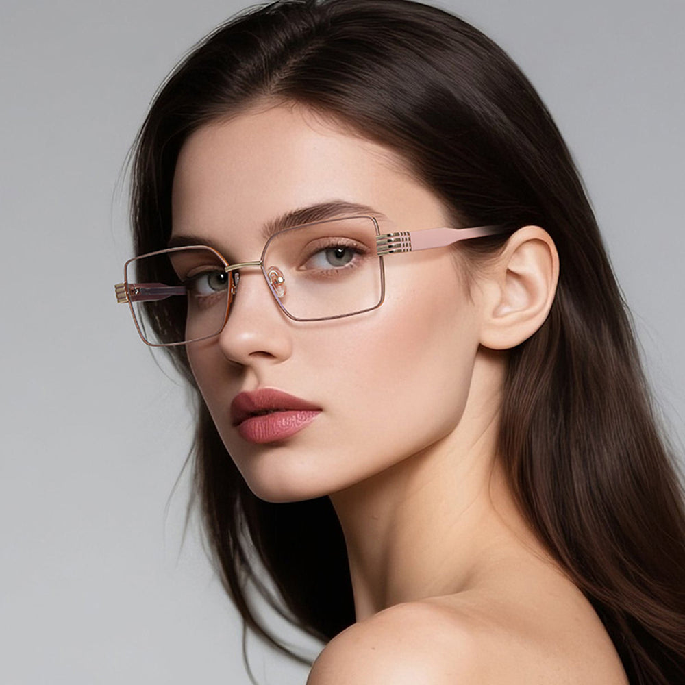 Techsuit - Anti-Blue Light Glasses Reflex PC (3160) - for Women, Rectangle, Metal Frame, AC Lens - Rose Gold